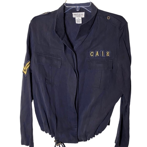 For The Republic Denim Navy Military Style Women’s Jacket - Picture 1 of 8
